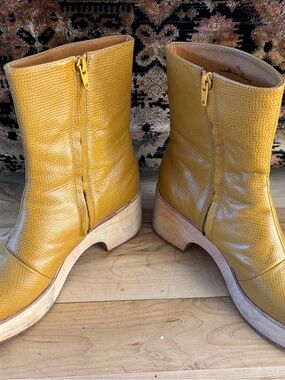 Charlotte Stone Mustard Yellow Leather Isla platform Boots